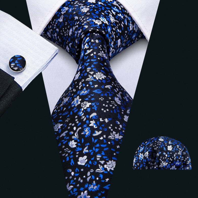 Coffrets Cravate Pack Prestige Bleu à Fleurs Blanche