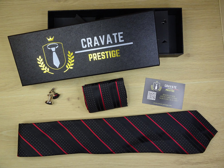 Coffrets Cravate Pack Prestige Noire à Rayures Fuchsia