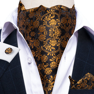 Cravate Ascot Motifs Petites Fleurs Or