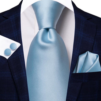 Cravate Bleu Argenté Satin Pack Prestige