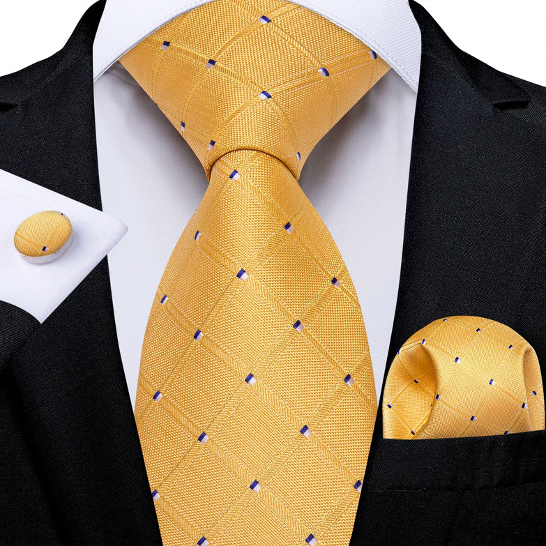 Cravate Jaune Ecossais a pois Bleu
