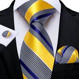Cravate Jaune et Gris a Rayures Bleu