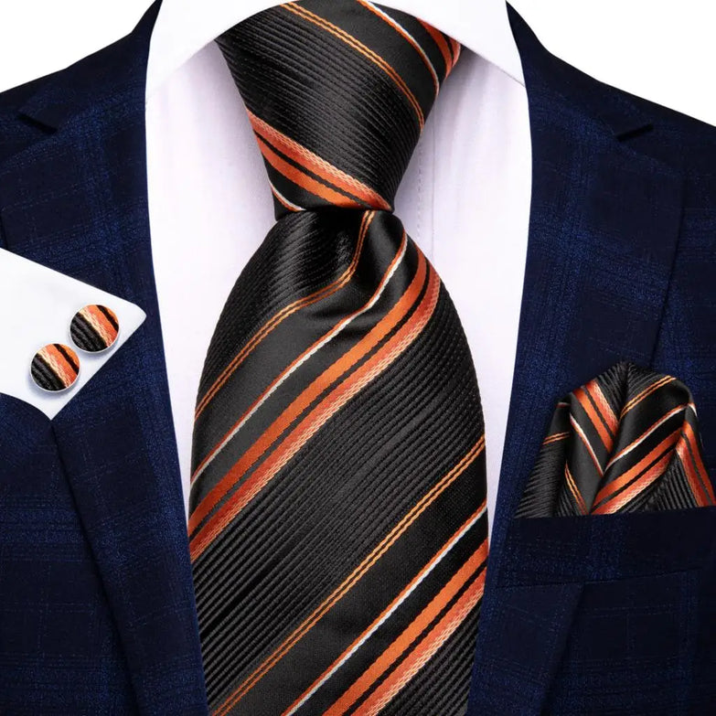 Cravate Orange et Noir a Rayures