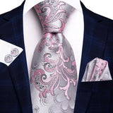 Cravate Pack Prestige Argent et Rose Floral