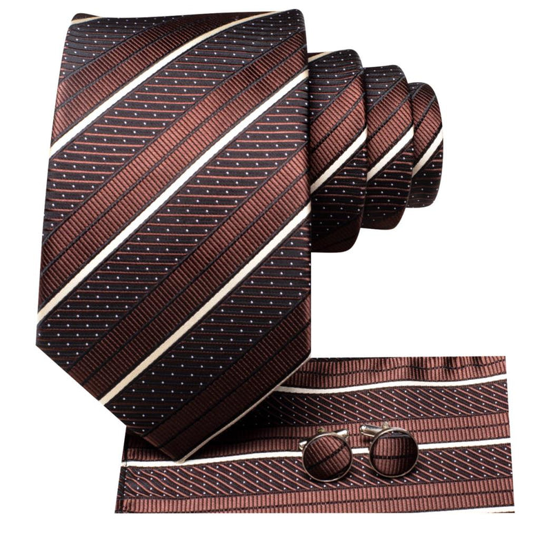 Cravate Pack Prestige Marron à Rayures Blanche