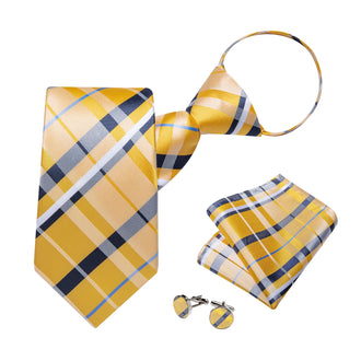 Cravate Pré Nouée Jaune et Bleu Écossaise