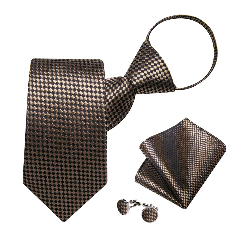 Cravate Pré Nouée Noire et Or à Damier