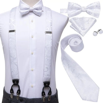 Set complet Bretelles Nœud Papillon et Cravates Blanc Paisley