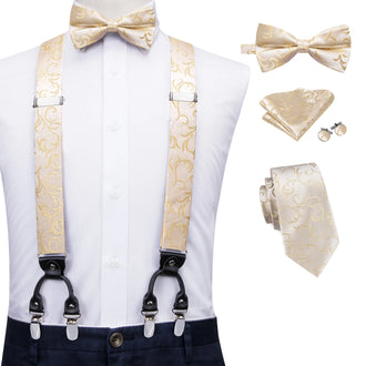 Set complet Bretelles Nœud Papillon et Cravates Champagne Floral