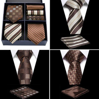 Coffret de Cravates Trio Marron Ă Motifs - Cravate Prestige