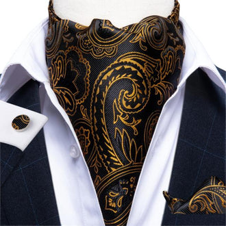Yellow Black Paisley Patterned Ascot Tie