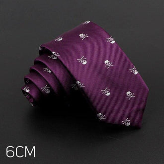 Cravate Halloween SLIM TĂȘte de mort violet et blanc - Cravate Prestige