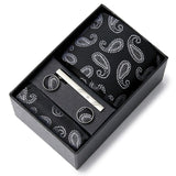 Cravate Noir Motifs Paisley Blanc