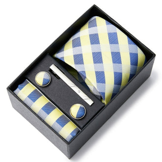 Yellow Blue Checkered Tie Gift Box