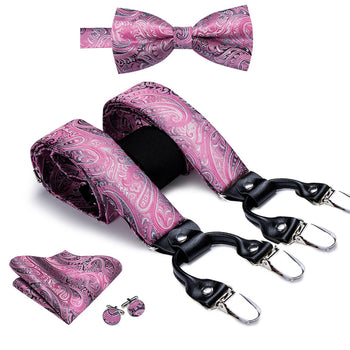 Pink Paisley Bow Ties and Suspenders