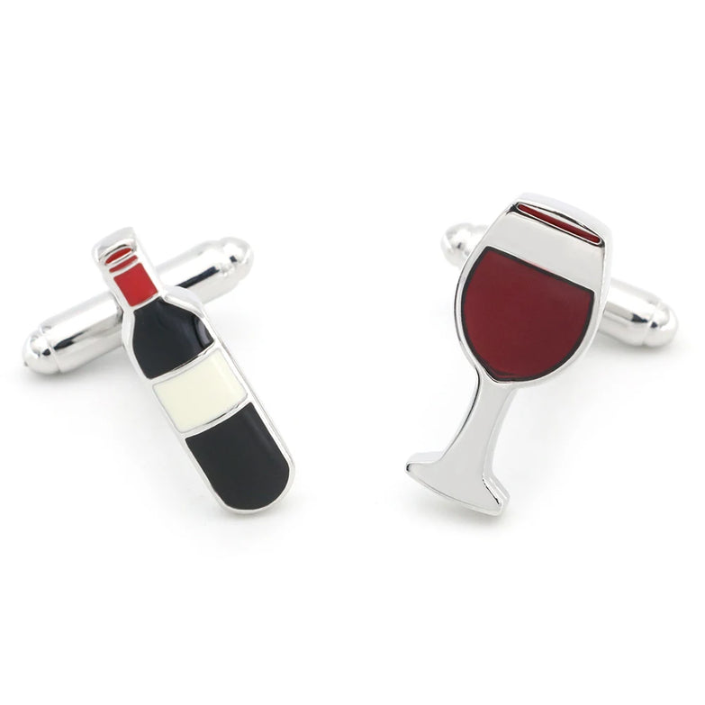 Boutons de Manchette Bouteille et Verre de Vin