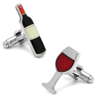 Boutons de Manchette Bouteille et Verre de Vin