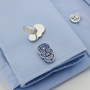 Boutons de manchette crâne mexicain bleu