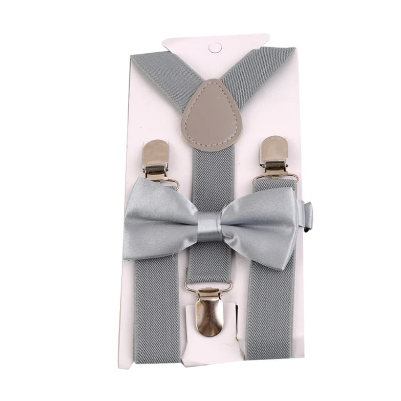 Bretelles et nœud papillon pour enfant gris clair