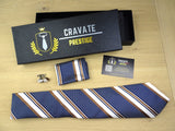 Coffrets Cravate Pack Prestige Bleu à Rayures Blanche et Cuivre