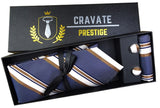Coffrets Cravate Pack Prestige Bleu à Rayures Blanche et Cuivre