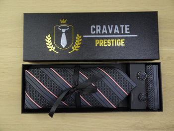 Coffrets Cravate Pack Prestige Noire à Rayures Rose