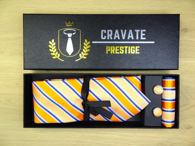 Coffrets Cravate Pack Prestige Orange à Rayures Bleu