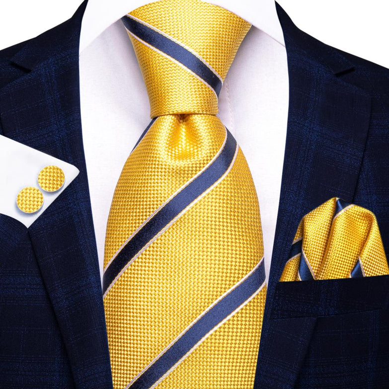 Coffrets Pack Prestige Cravate Jaune à Rayures Bleu