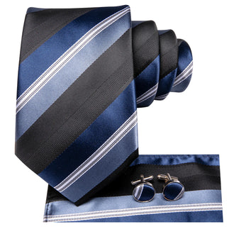 Cravate Bleu Duo a Rayures Noir