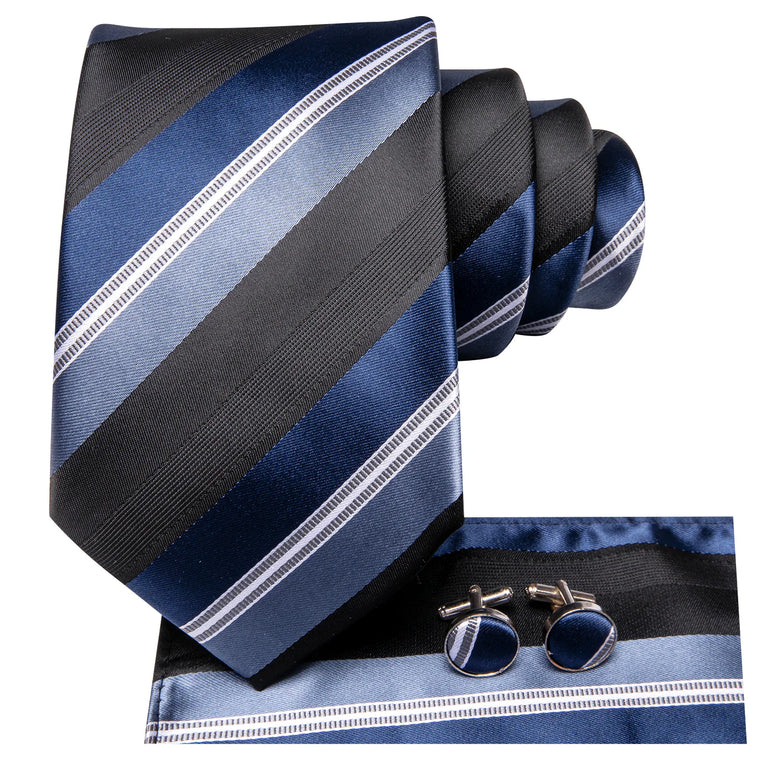 Cravate Bleu Duo a Rayures Noir