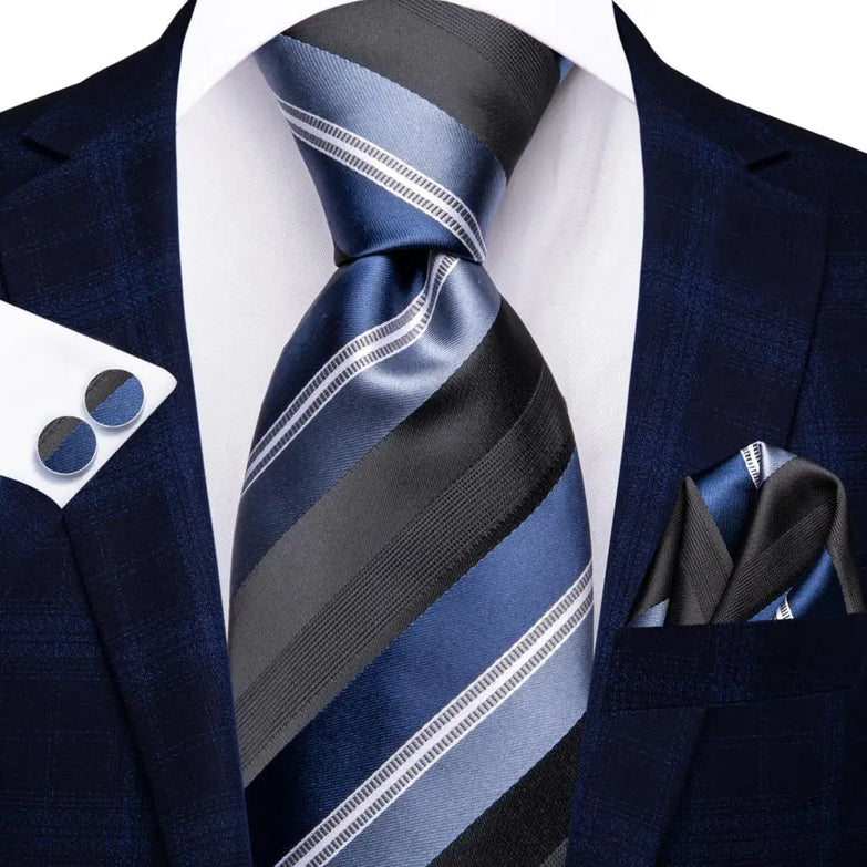 Cravate Bleu Duo a Rayures Noir