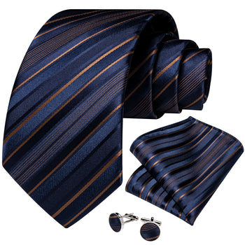 Cravate Bleu Royal et Or à Rayures