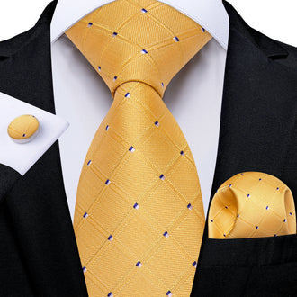 Cravate Jaune Ecossais a pois Bleu
