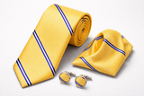 Cravate Jaune a Rayures Bleu et Blanc