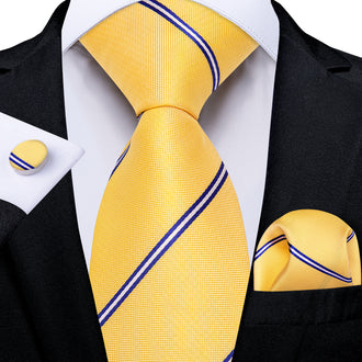Cravate Jaune a Rayures Bleu et Blanc