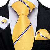 Cravate Jaune a Rayures Bleu et Blanc