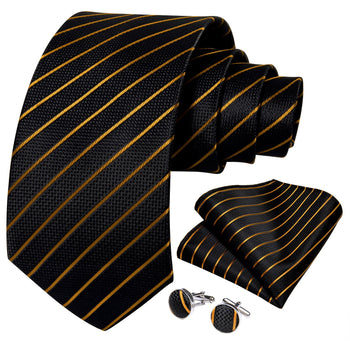 Cravate Noir à Rayures Or - Cravate Prestige