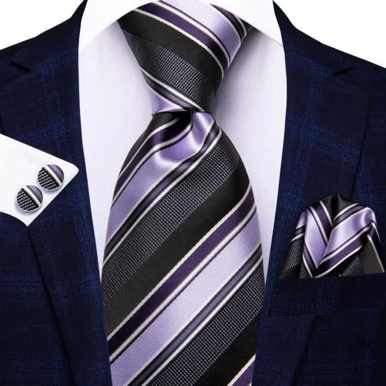 Cravate Noir a Rayures Violette