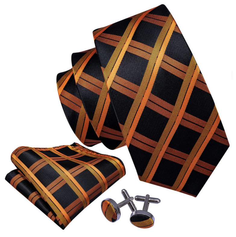 Cravate Orange et Noir Ecossais
