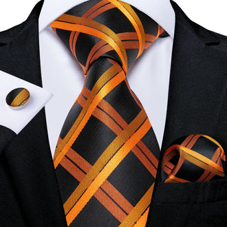 Cravate Orange et Noir Ecossais