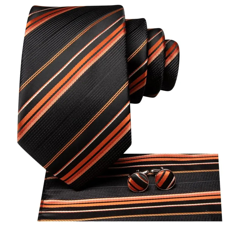 Cravate Orange et Noir a Rayures