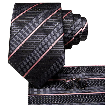 Cravate Pack Prestige Noire à Rayures Rose
