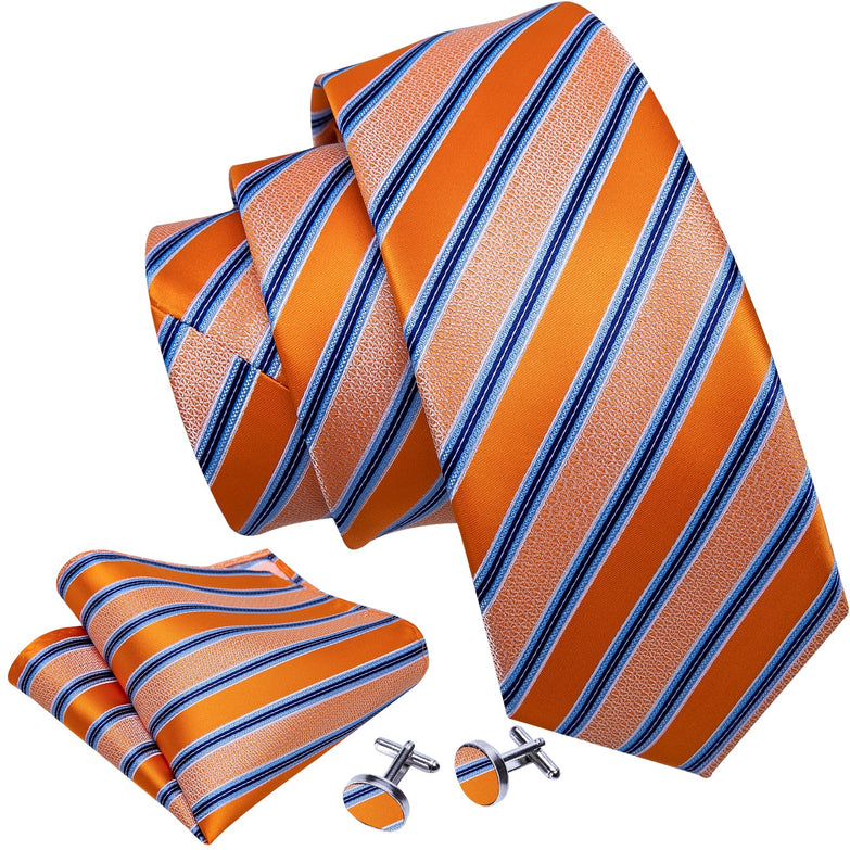Cravate Pack Prestige Orange à Rayures Bleu