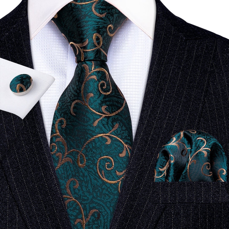 Cravate Pack Prestige Vert et Or Paisley