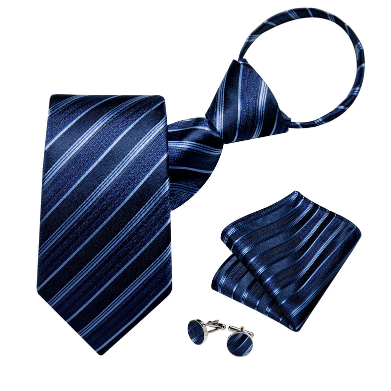 Ensemble Cravate Pré Nouée Bleu Marine à Rayures