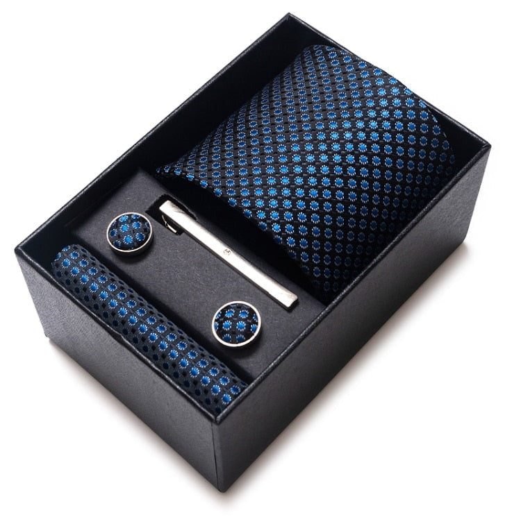 Cravate Noir à Pois Bleu Roi
