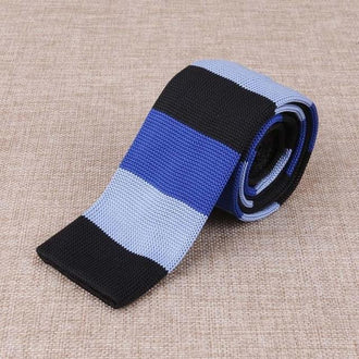 Cravate en Tricot Bleu et Noir Rayée - Cravate Prestige