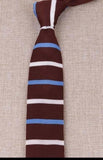 Cravate en Tricot Marron Rayée Blanc et Bleu Ciel - Cravate Prestige