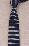 Cravate en Tricot Bleu Marine et Vert Rayée - Cravate Prestige