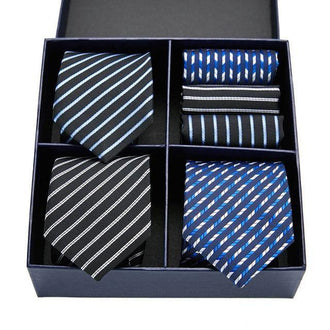 Coffret de Cravates Trio Rayée Noire et Bleu - Cravate Prestige